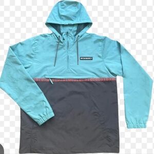Unisex Rock Monkey Outfitters. Teal Blue and Gray Hooded Wind Breaker. Sz M